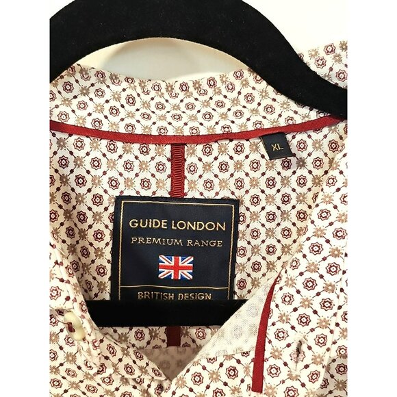 Guide London Button Up Shirt Size XL Short Sleeve Men's Cream Red Yellow Floral - Picture 2 of 9